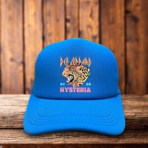 Def Leppard 80s Hard Rock Rick Savage Unisex Trucker Hat Blue Hysteria Tour